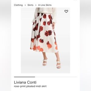 Liviana Conti Rose-Print A-Line Skirt - Red and White. US 6- Euro size 38